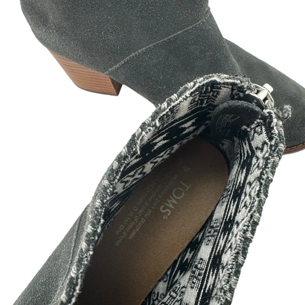 Toms Womens Dark Grey Suede Ankle Boots Tassel Zip Up Block Heel Casual 9W
